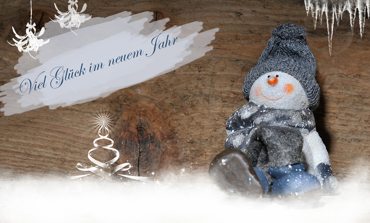 snow man new year's day congratulations free photo