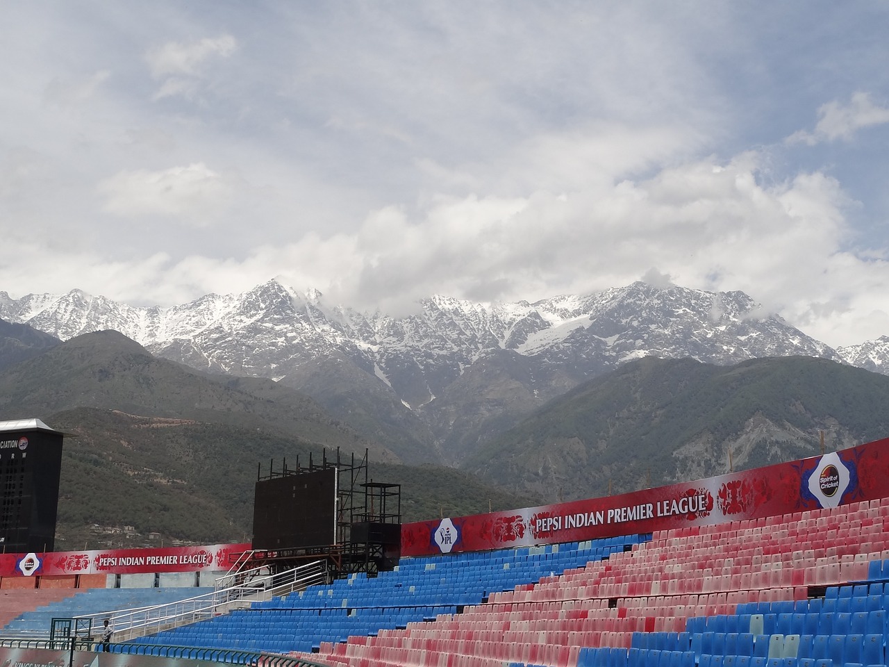 snow mountains dharamsala cricket ground free photo