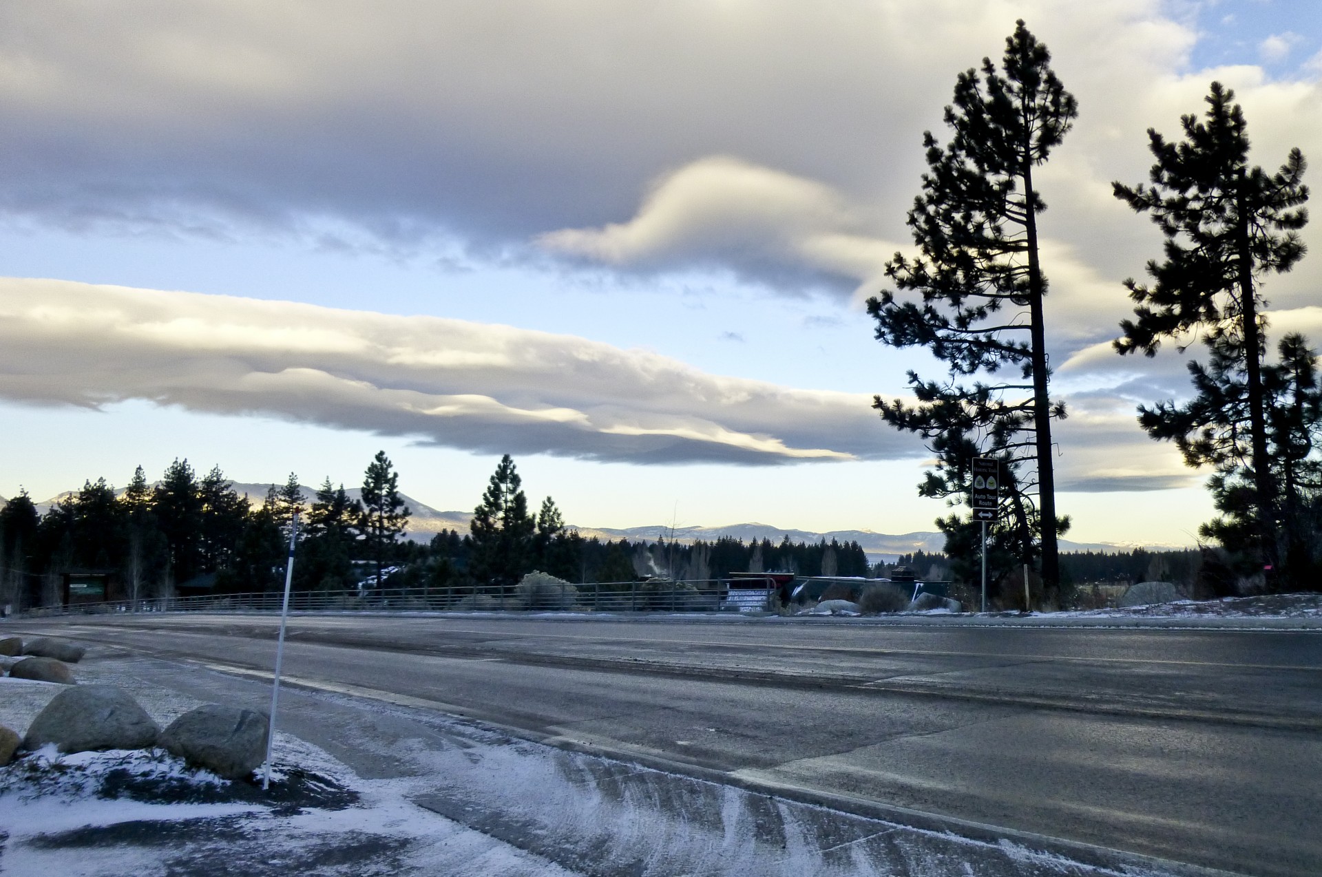 snow highway trees free photo