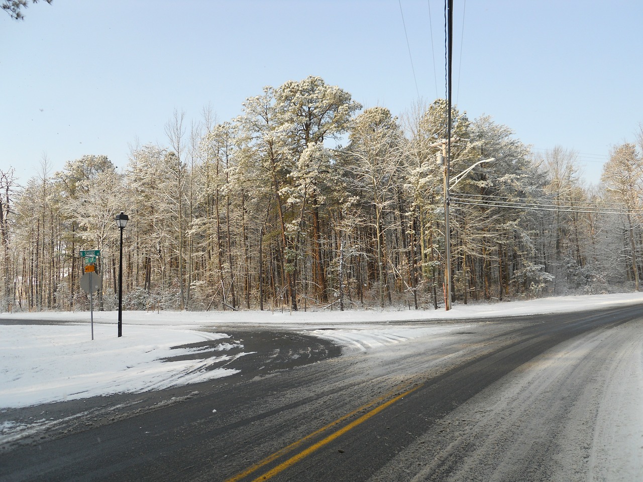 snow view trees street free photo