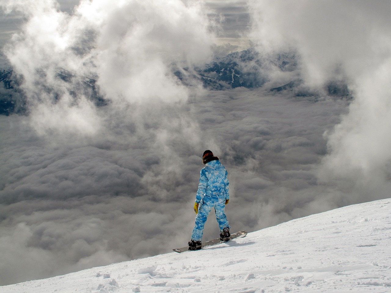 snowboarding aerial view mountain free photo