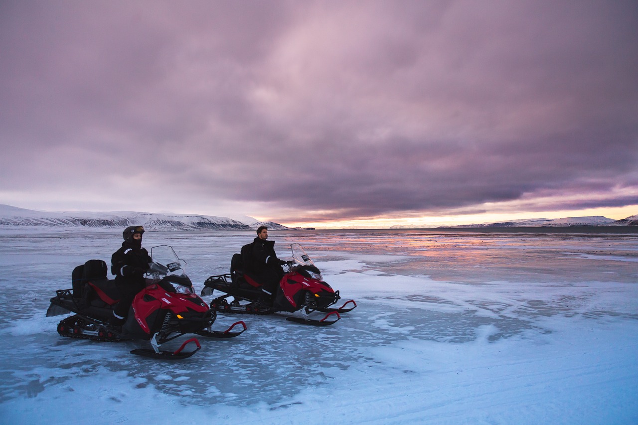 snowmobiles glacier snow free photo