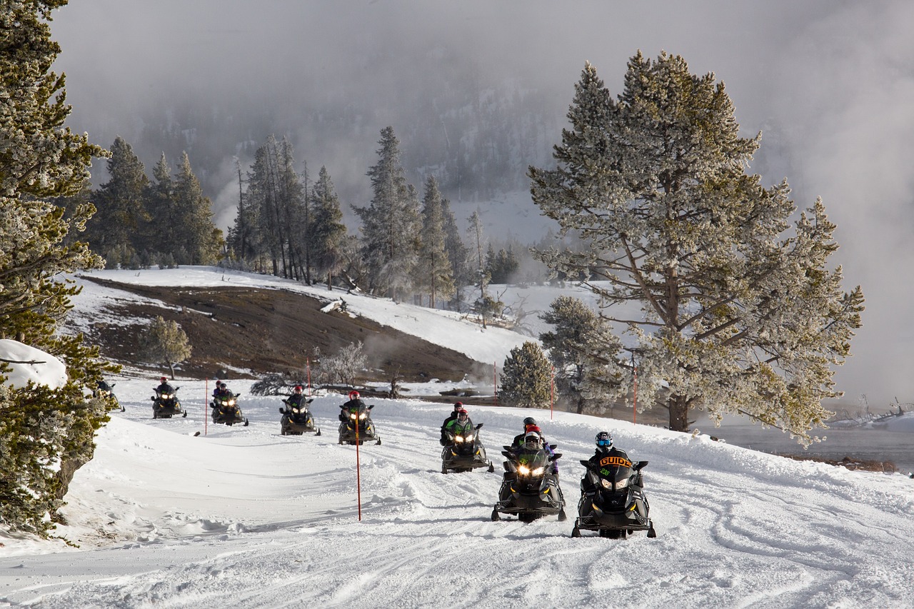 snowmobiles snow path free photo