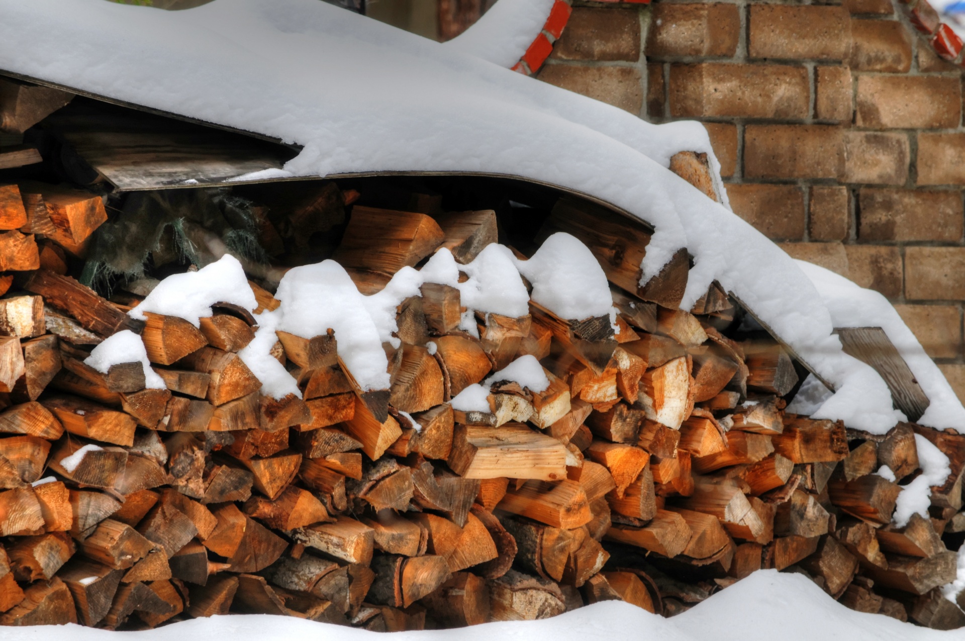 snow firewood wood free photo