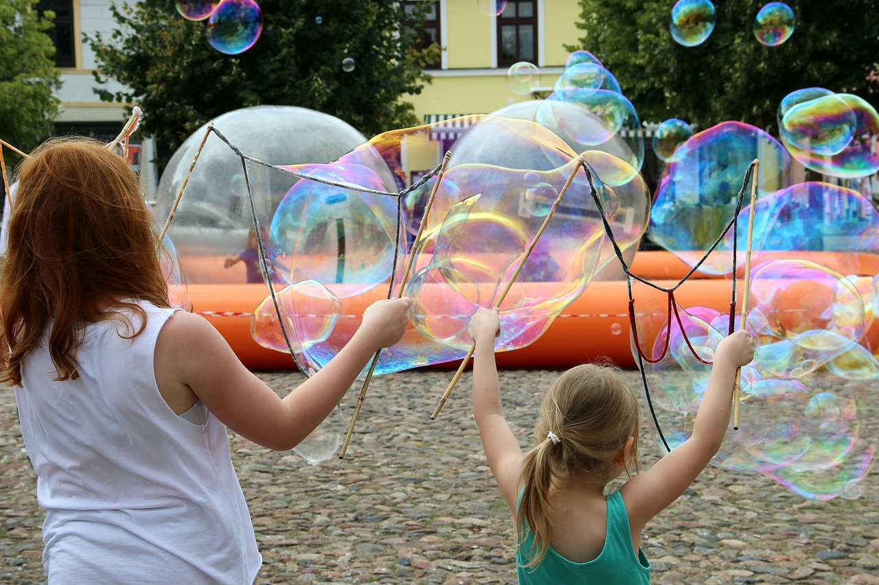 soap bubbles  children  play free photo