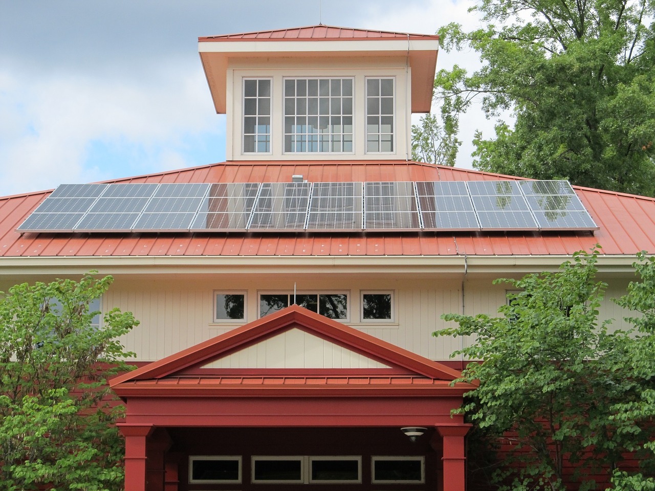 solar panel array roof building free photo