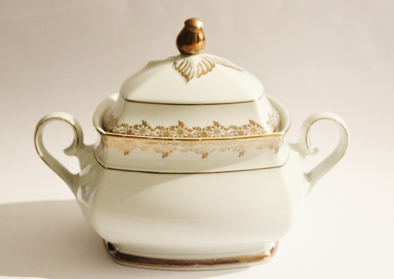 soup tureen antique gold edge free photo