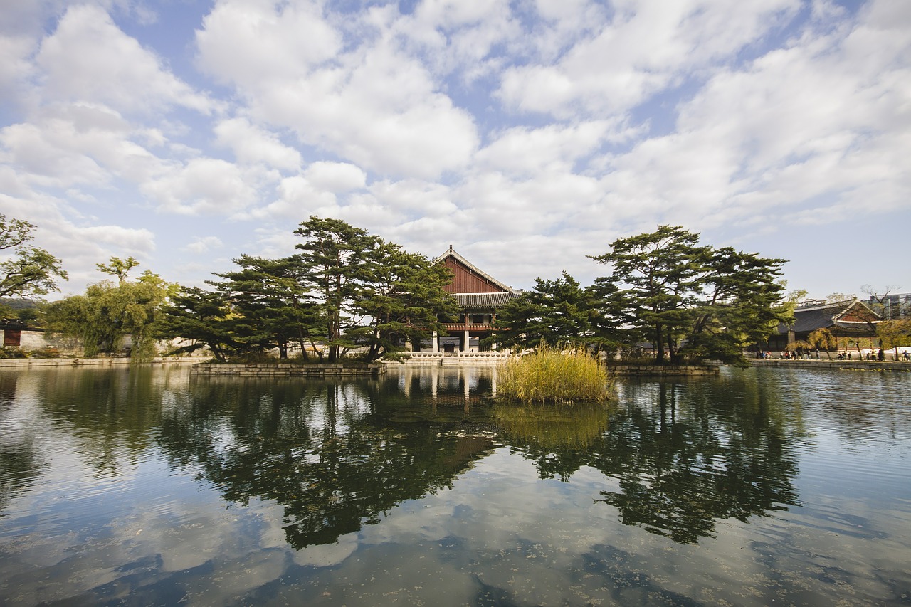 south korea temple lake free photo