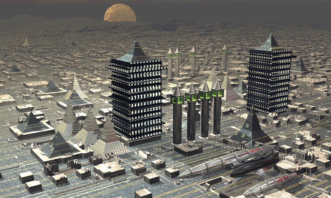 spaceship city futuristic free photo