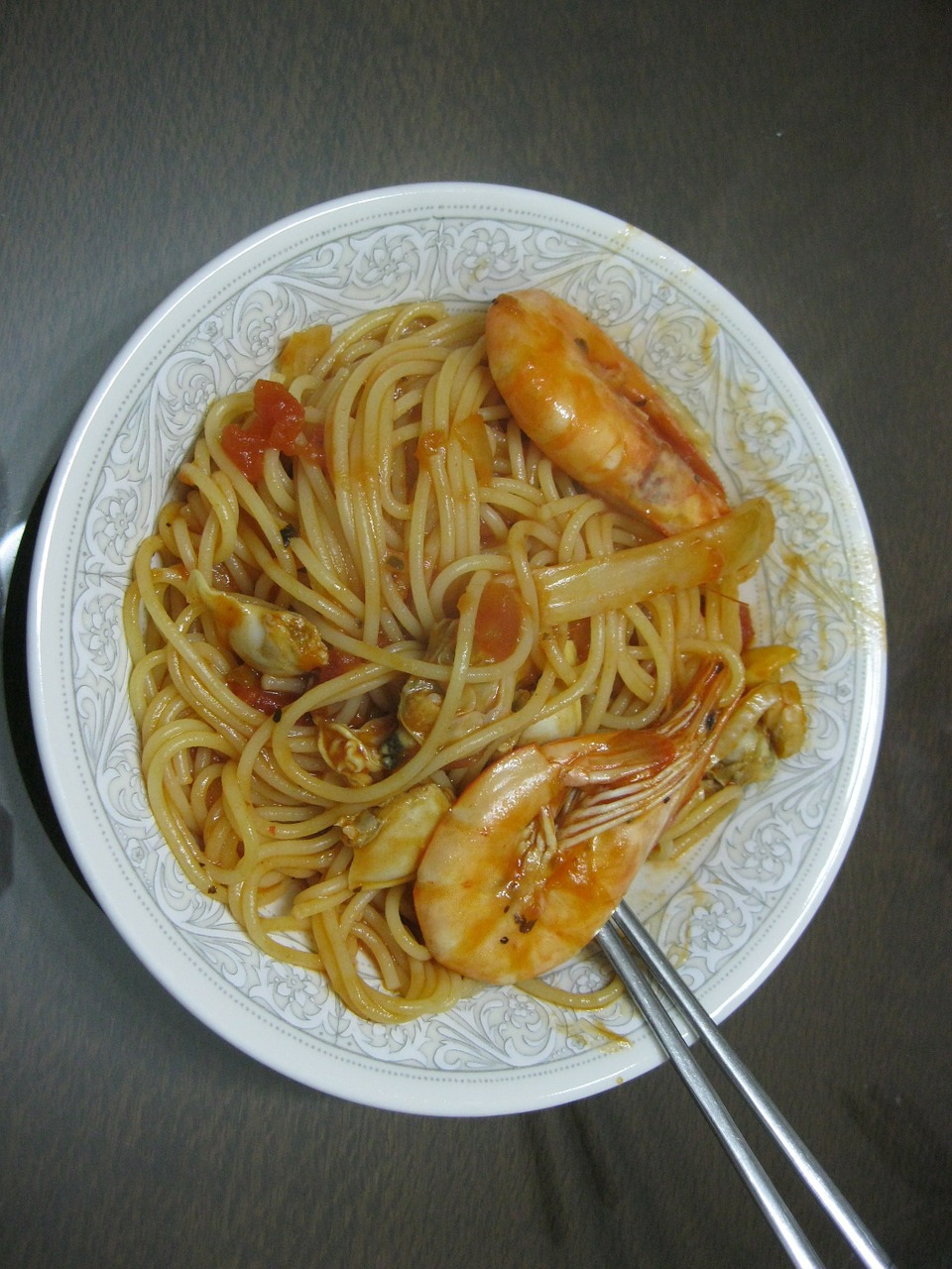 spaghetti shrimp clam free photo