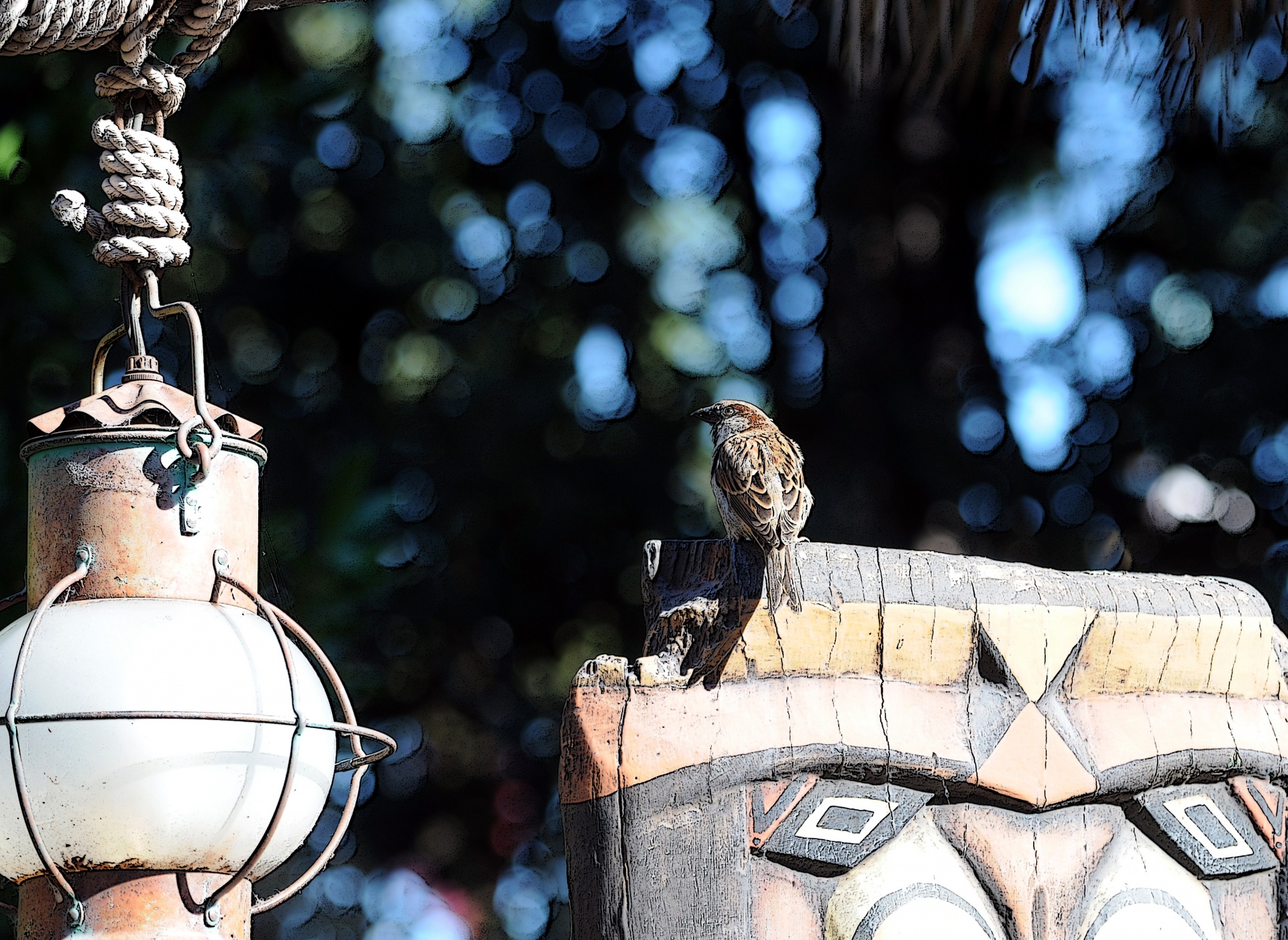 bird sparrow totem pole free photo