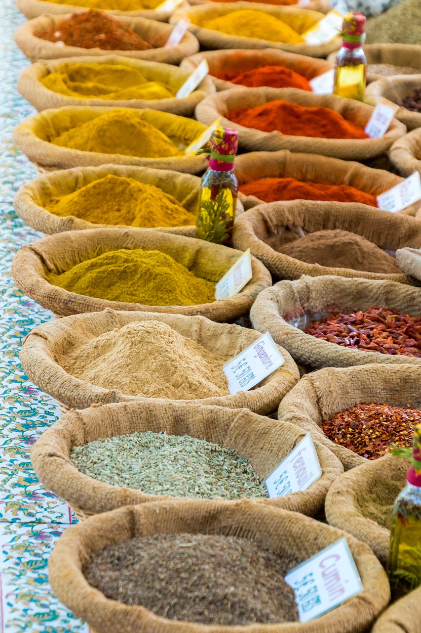 spices curry market stall free photo