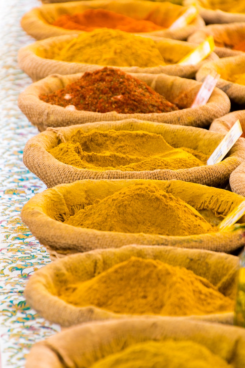 spices curry market stall free photo