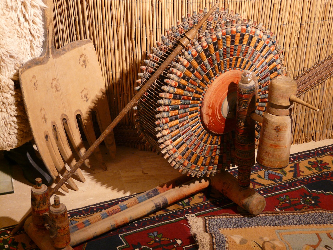 spinning wheel spindles carpet weaving center free photo