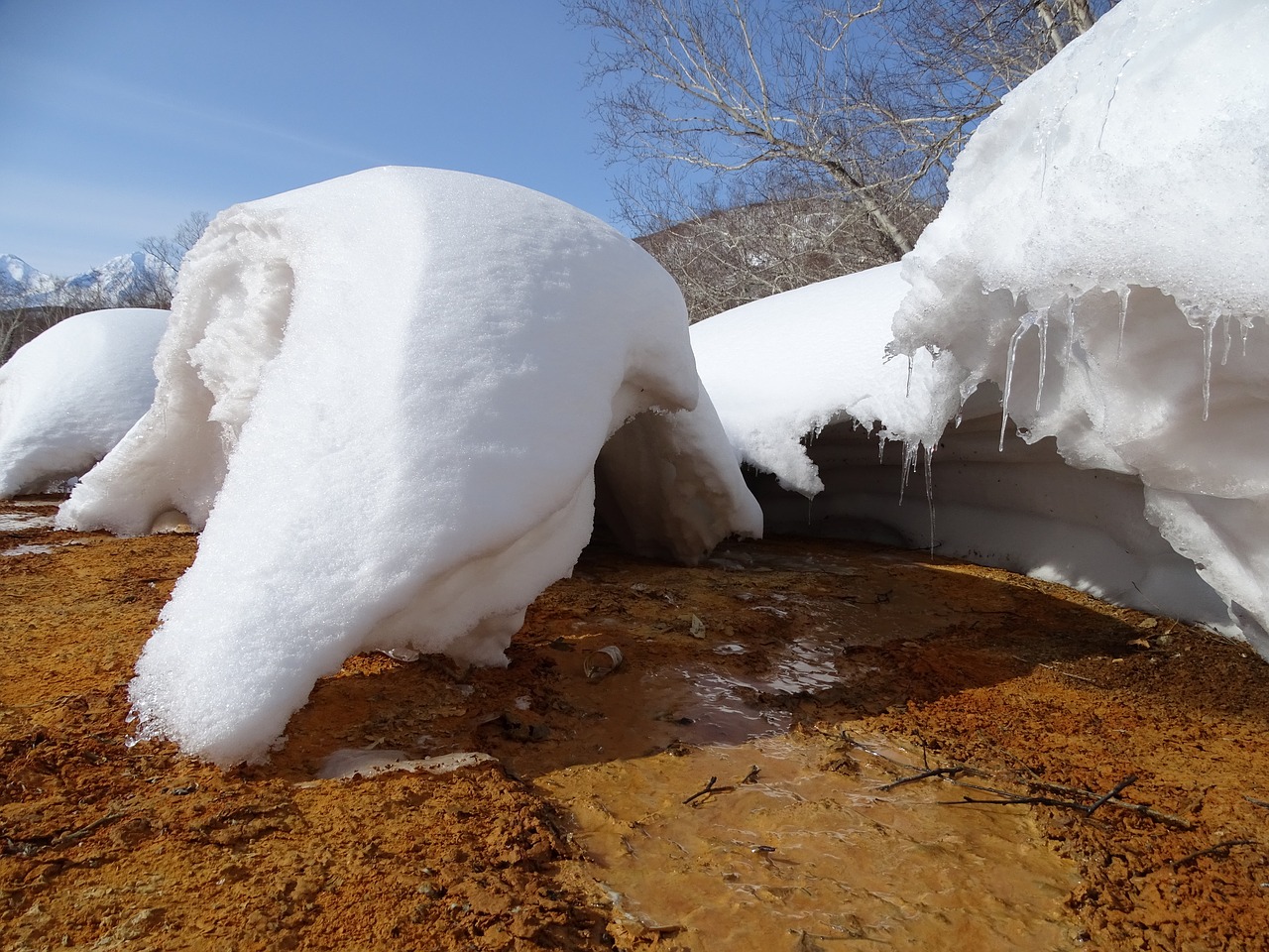spring hot springs the melting of the snow free photo