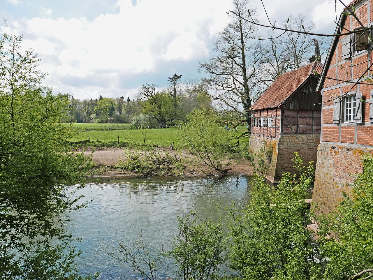 spring in the münsterland  old mill  truss free photo