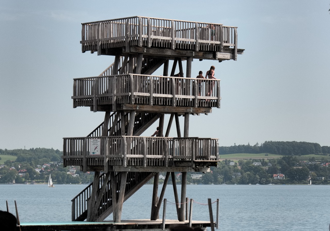 sprungturm ammersee wooden tower free photo