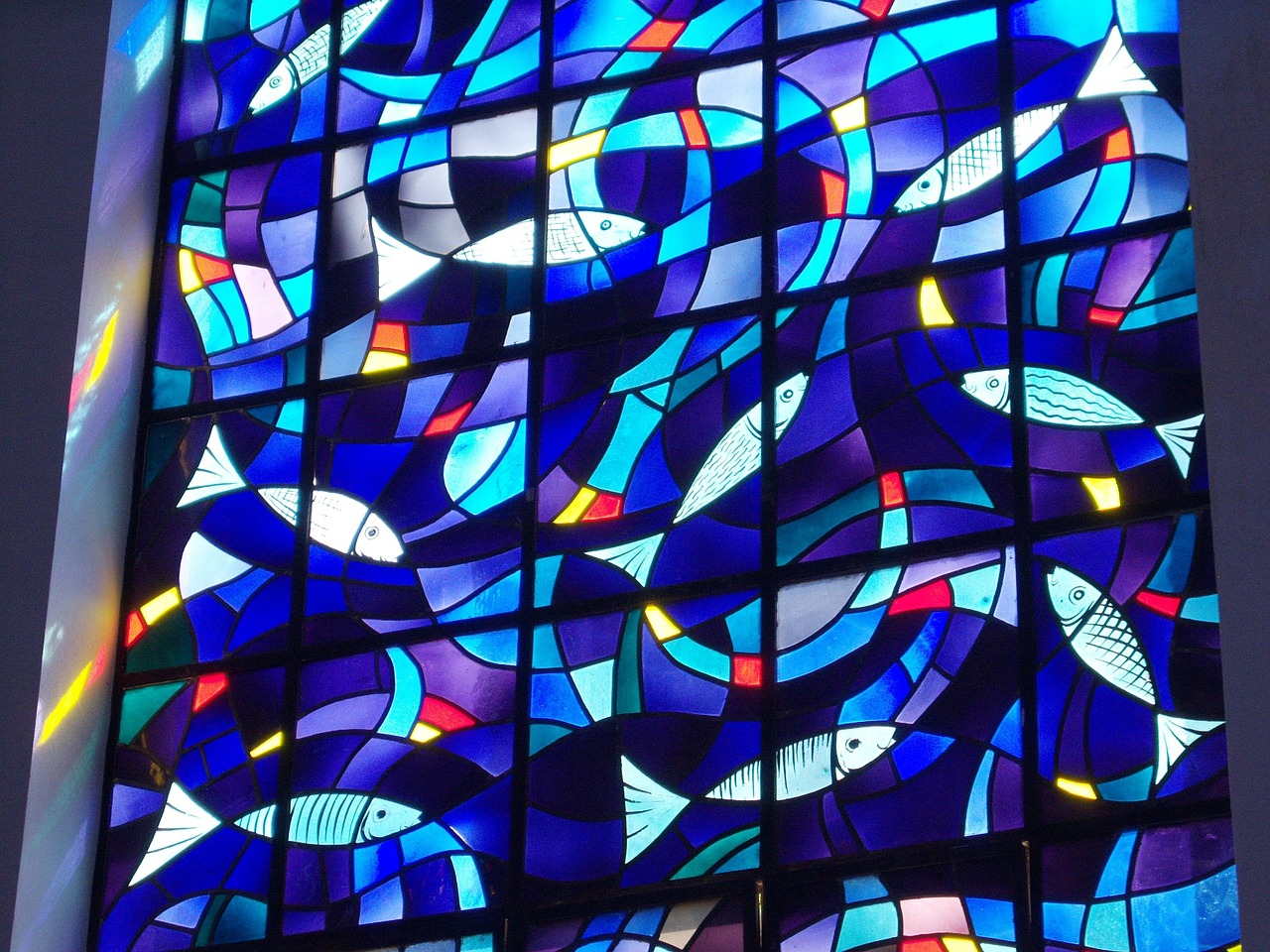 stained glass stained glass windows fish free photo