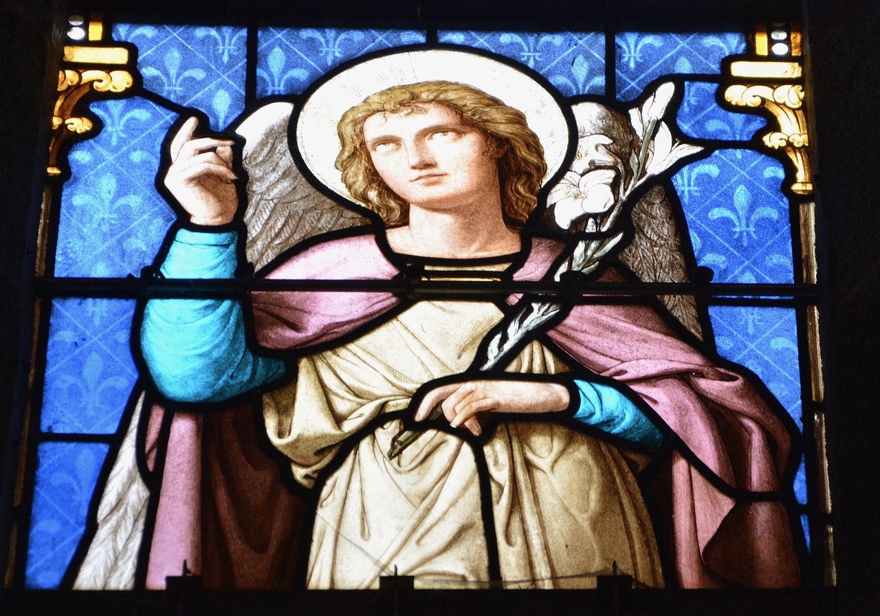 stained glass glazed colorful religious figure free photo