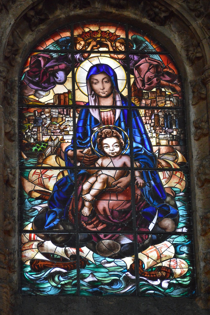 stained glass  mother  child free photo