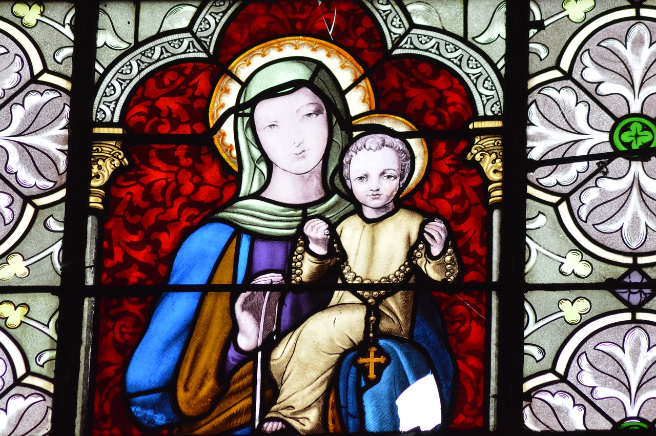 stained glass  mary  jesus free photo