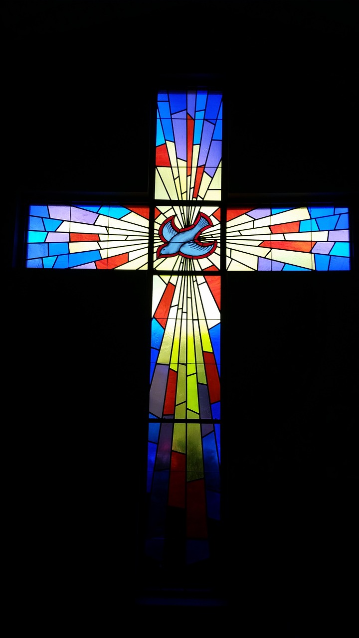 stained glass church window cross free photo