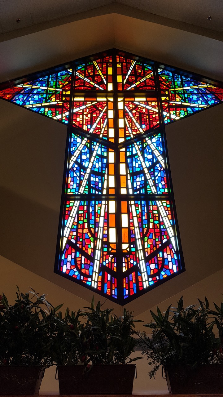 stained glass window cross church free photo