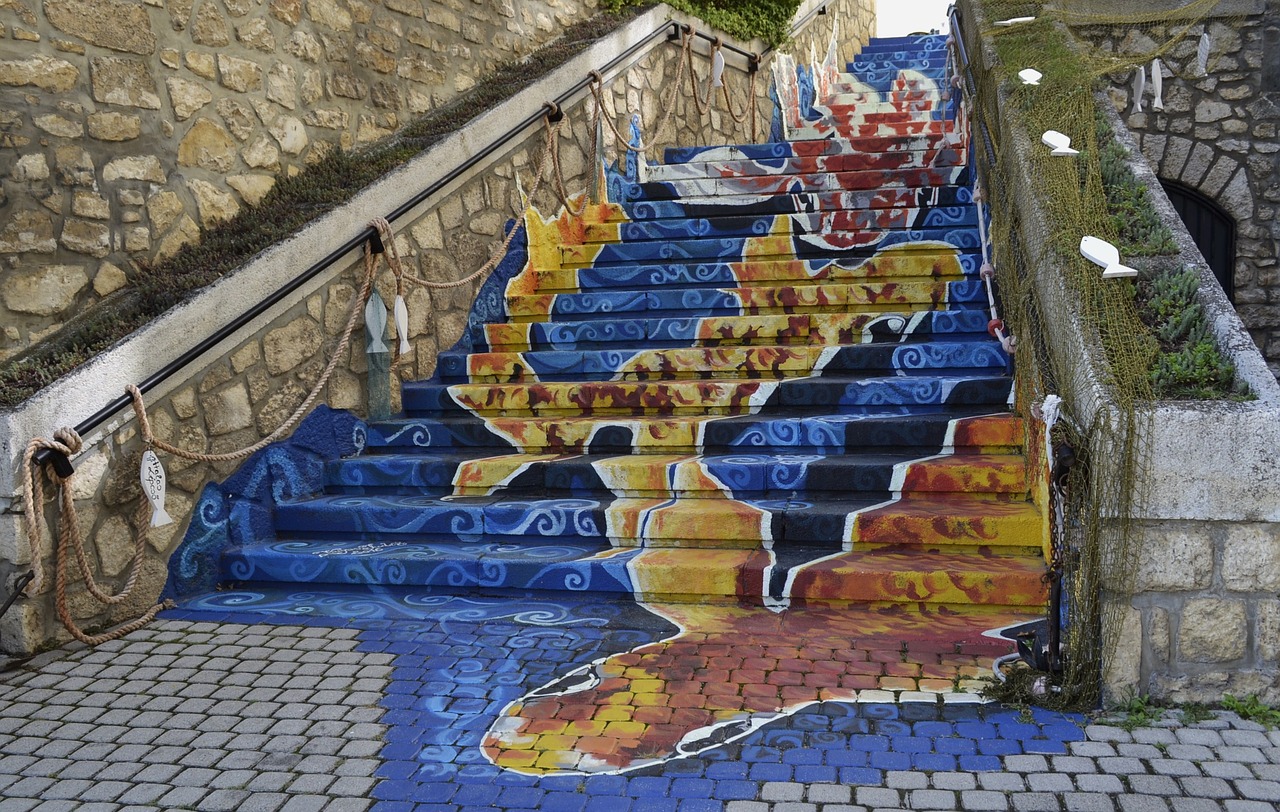 stair painted stairs fish stairs free photo