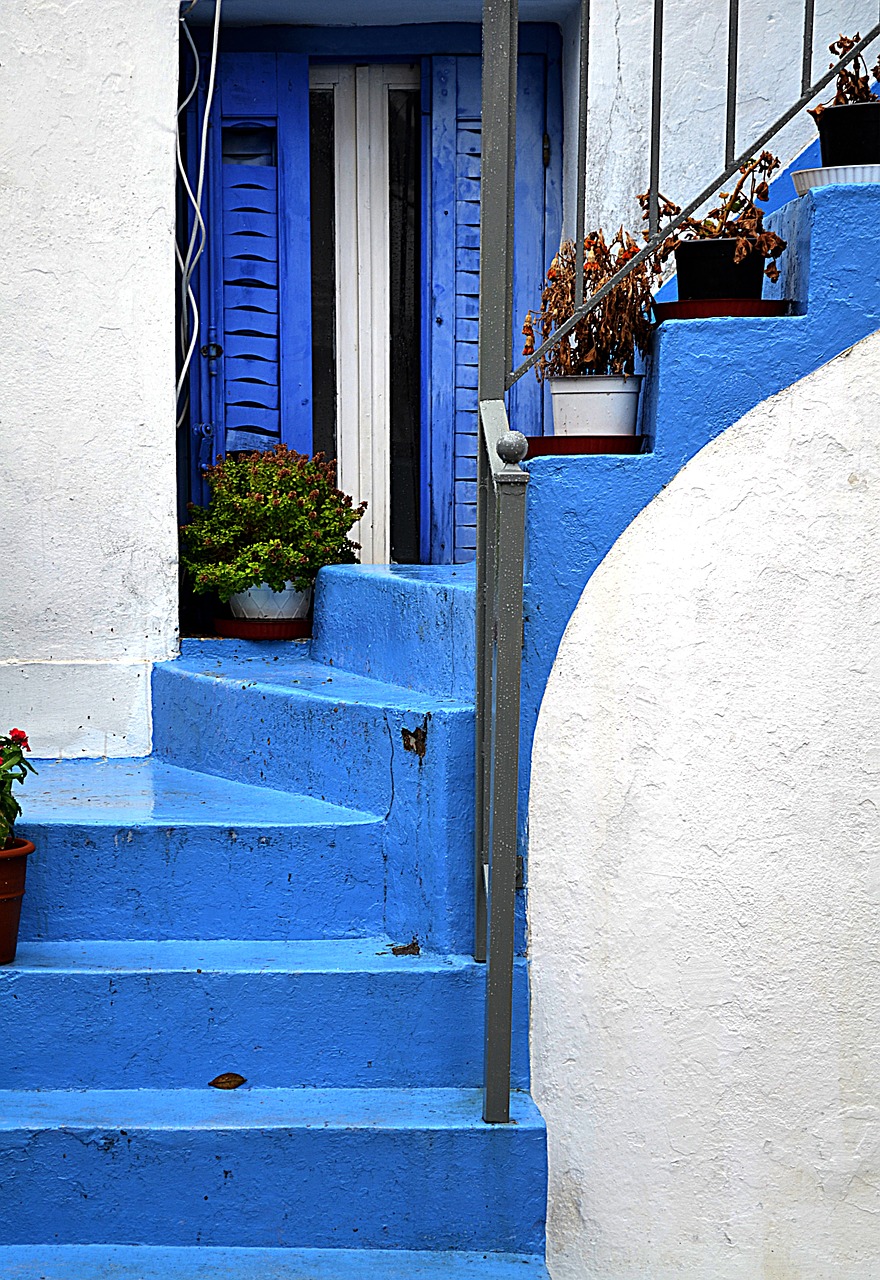 stairs blue greece free photo