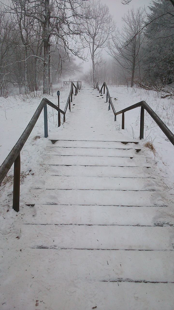 stairs snowy winter free photo