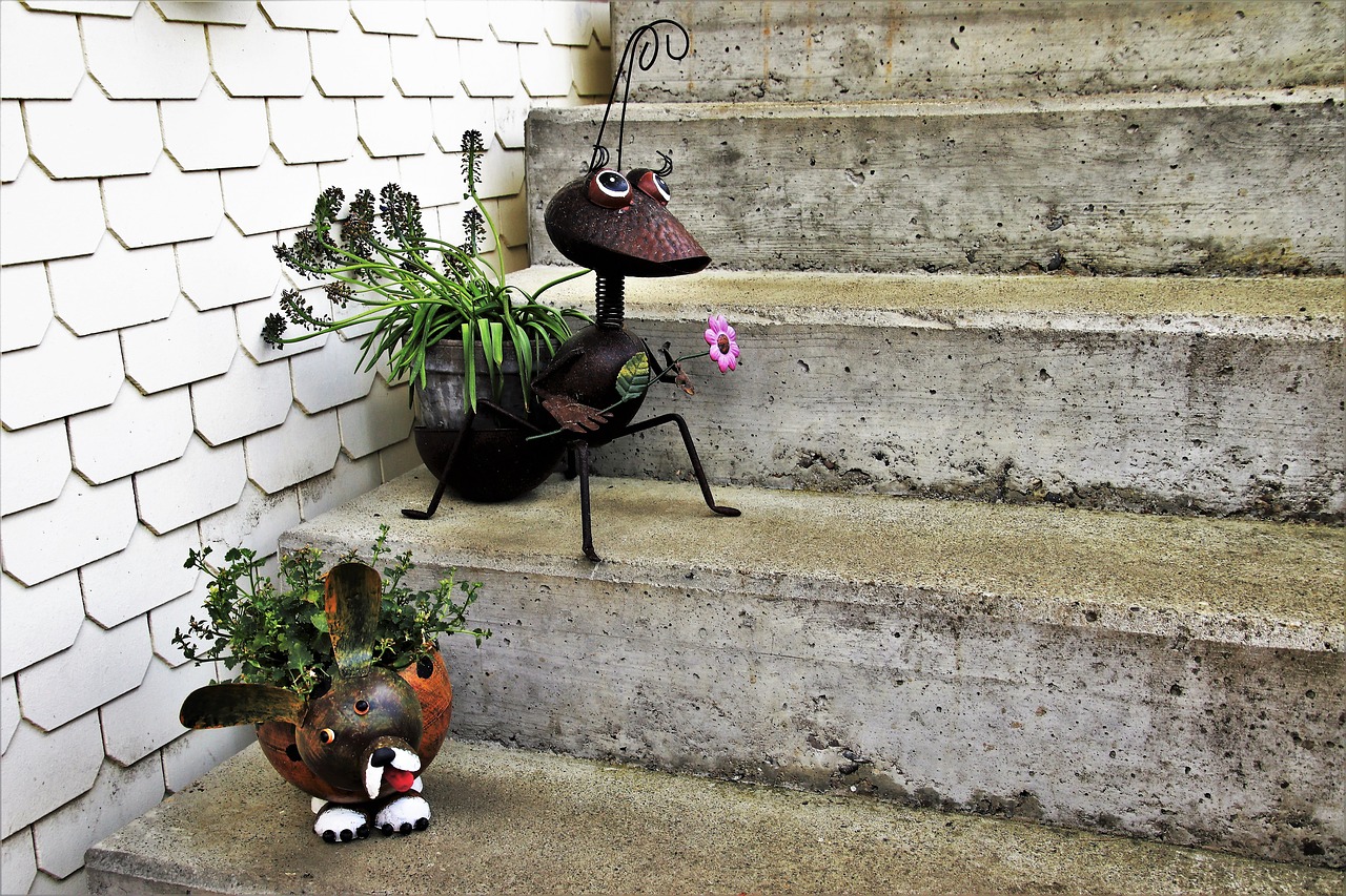 stairs  pot  decorative free photo