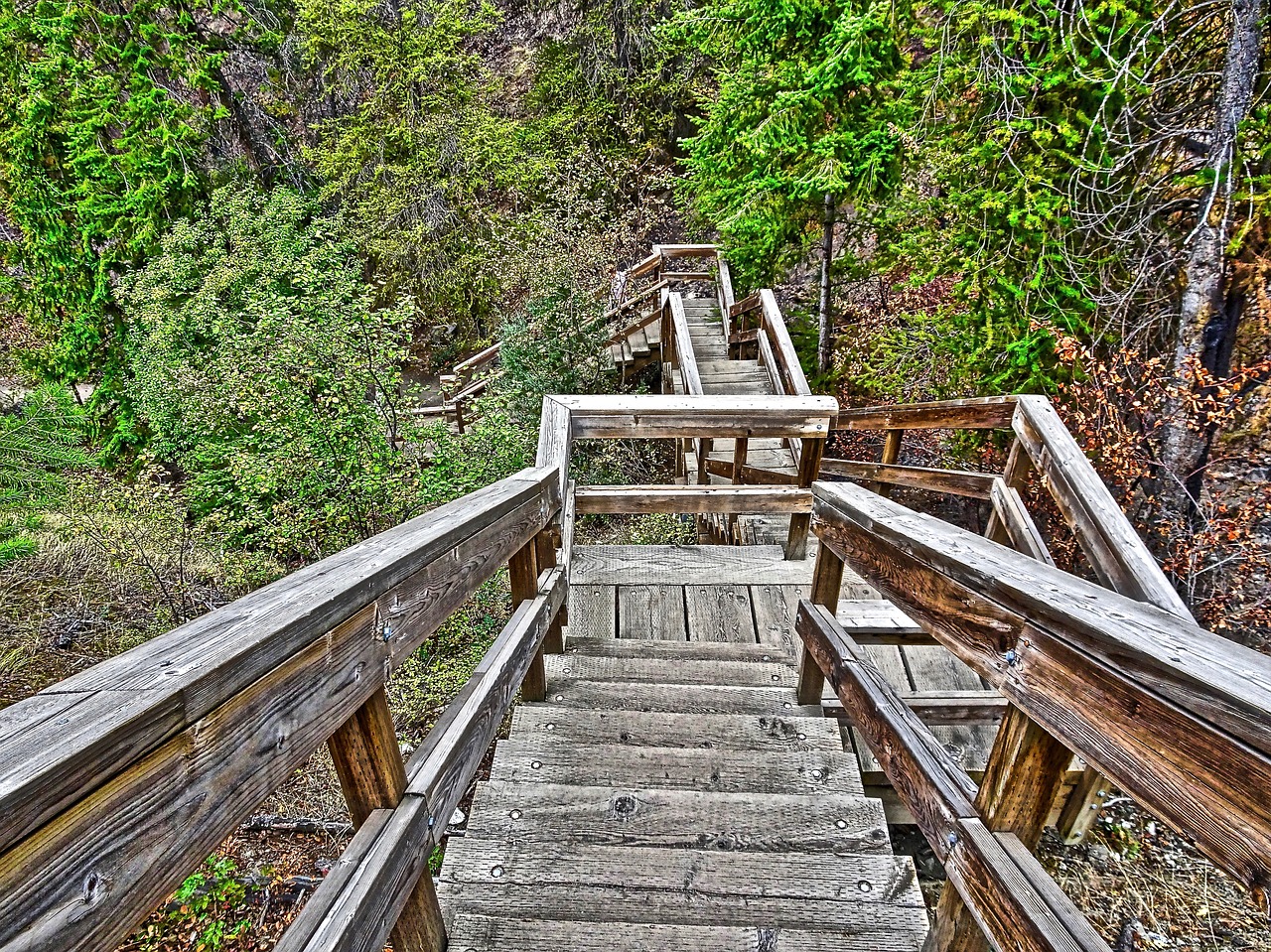 stairway wooden perspective free photo