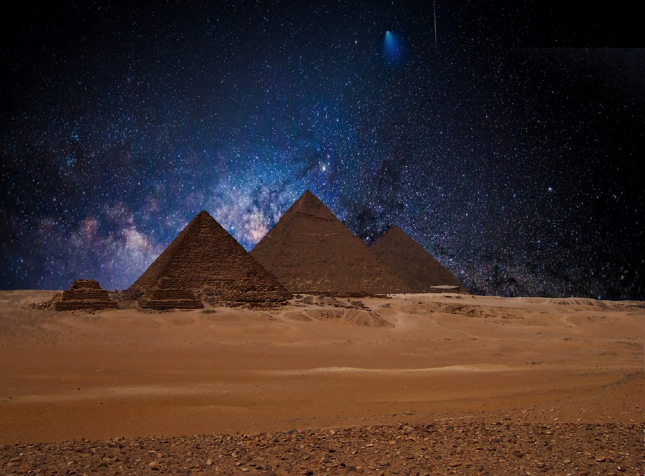 star night sky pyramids free photo
