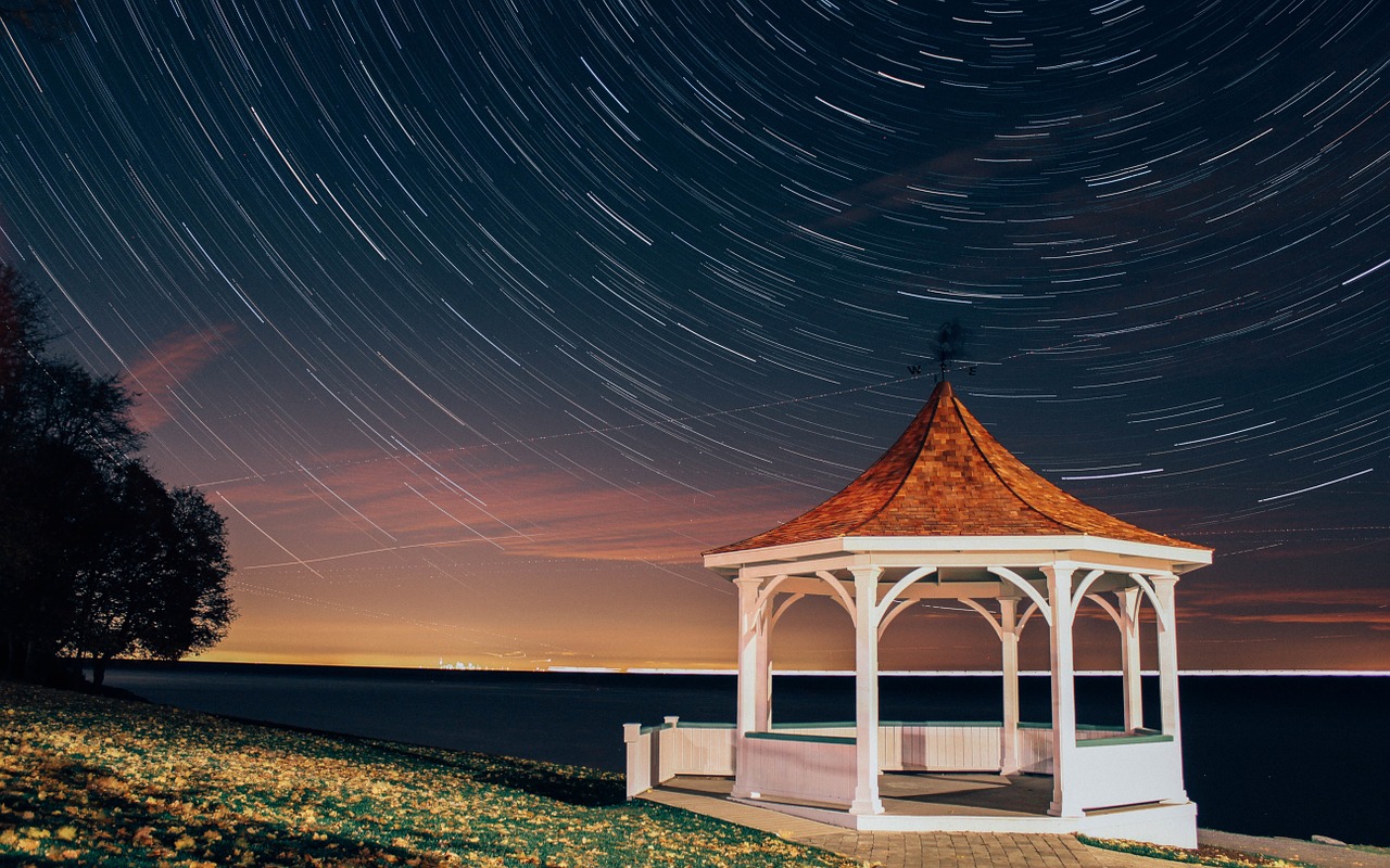 star trails milky way pavilion free photo