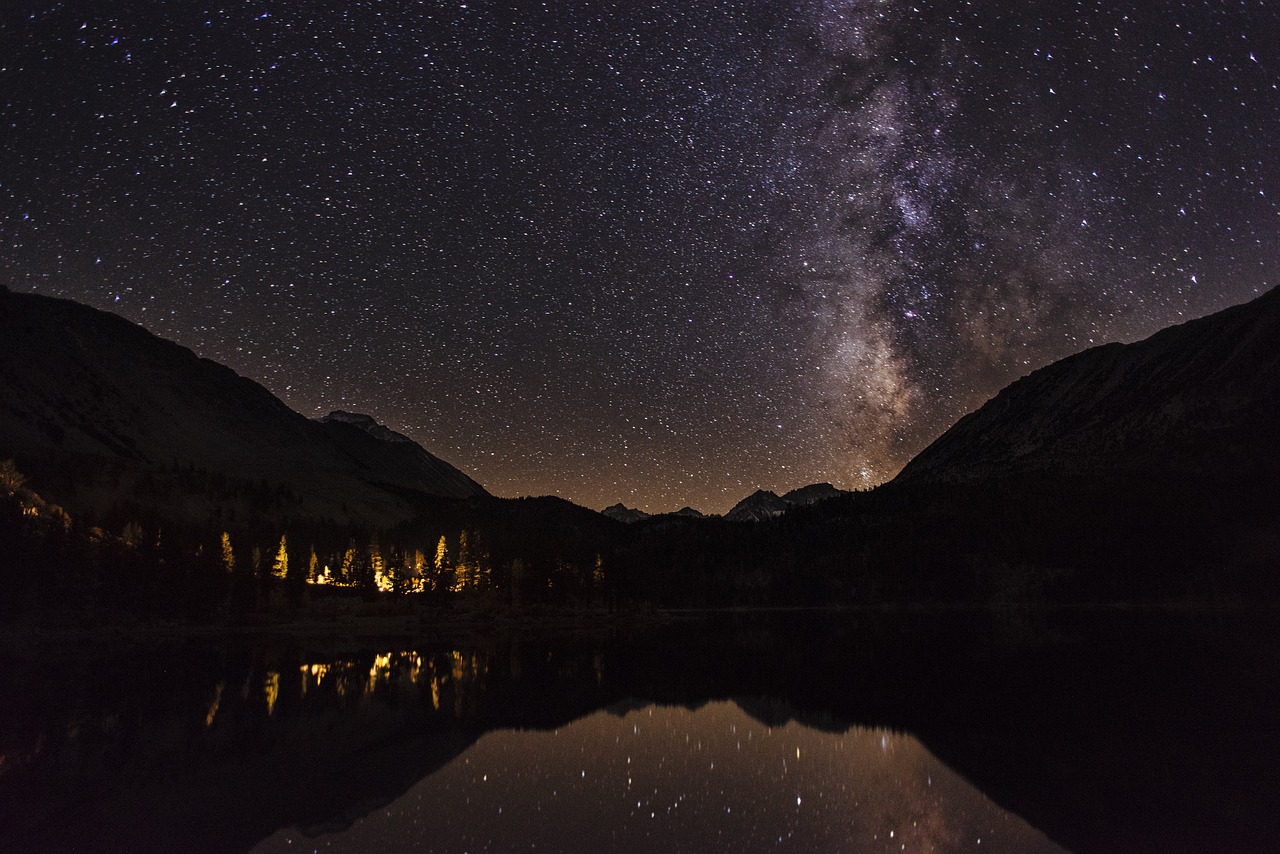 Edit free photo of Starry night,mountains,landscape,lake,starry ...