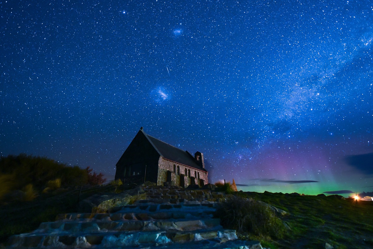 starry sky church southern lights free photo