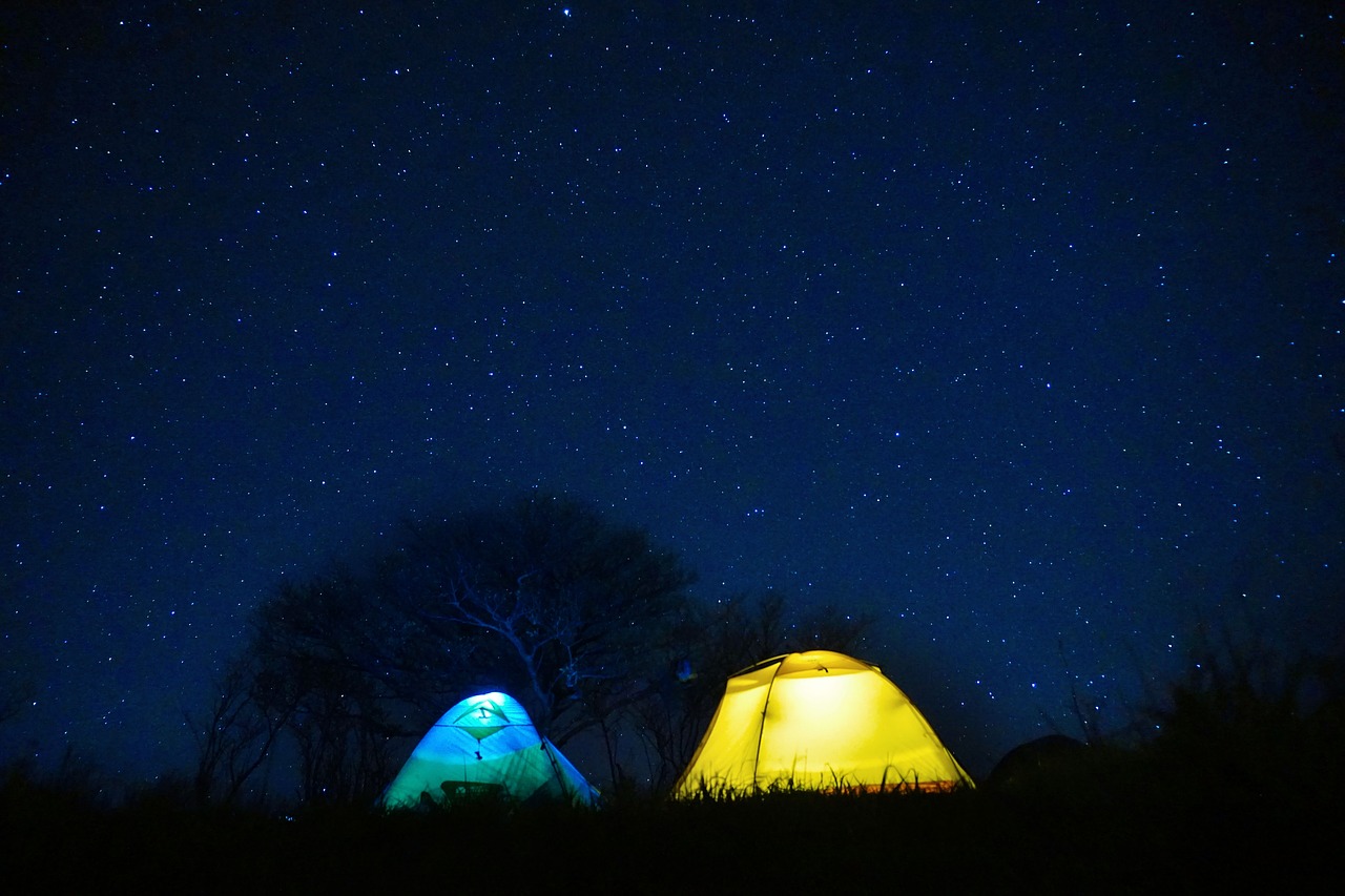 starry sky tent night free photo