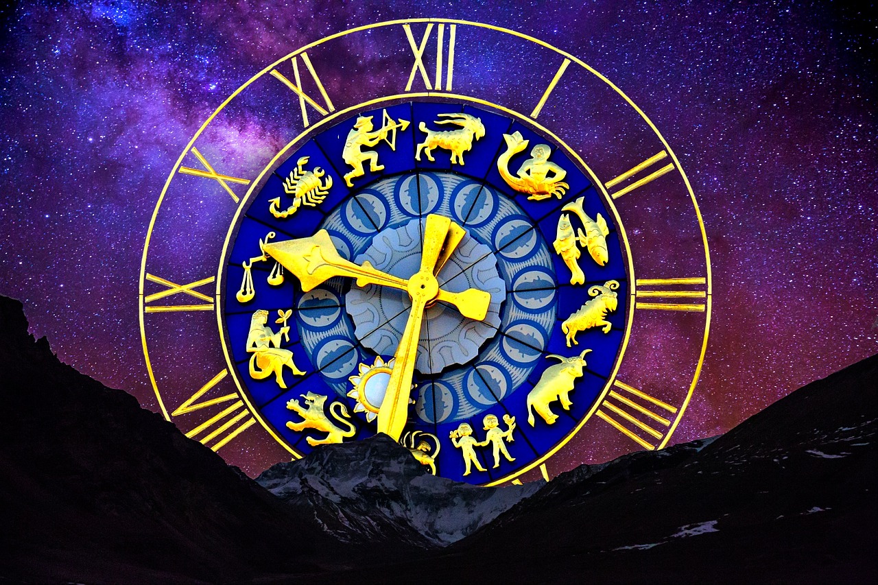 starry sky zodiac sign clock free photo