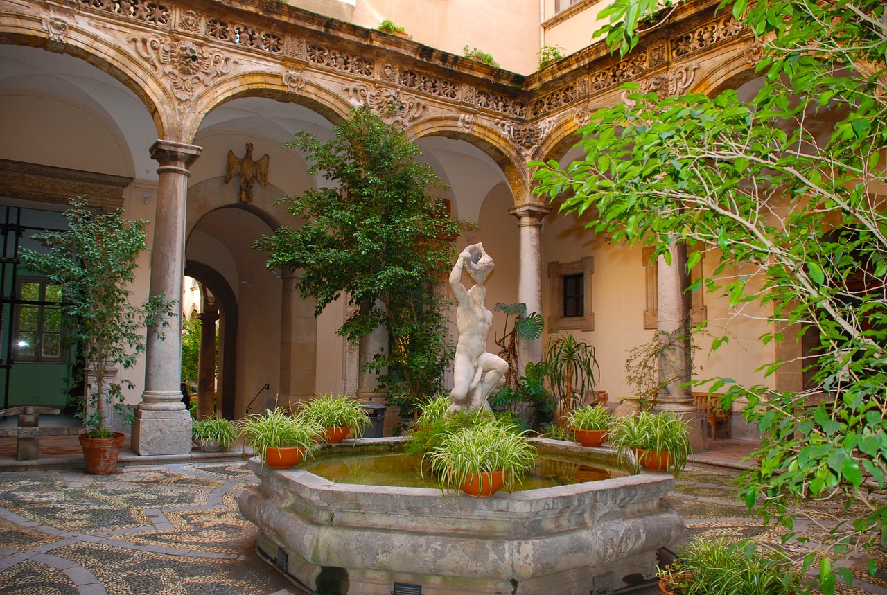 statue spanish courtyard free photo