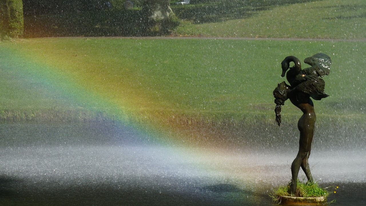 statue leda and the swan rainbow free photo