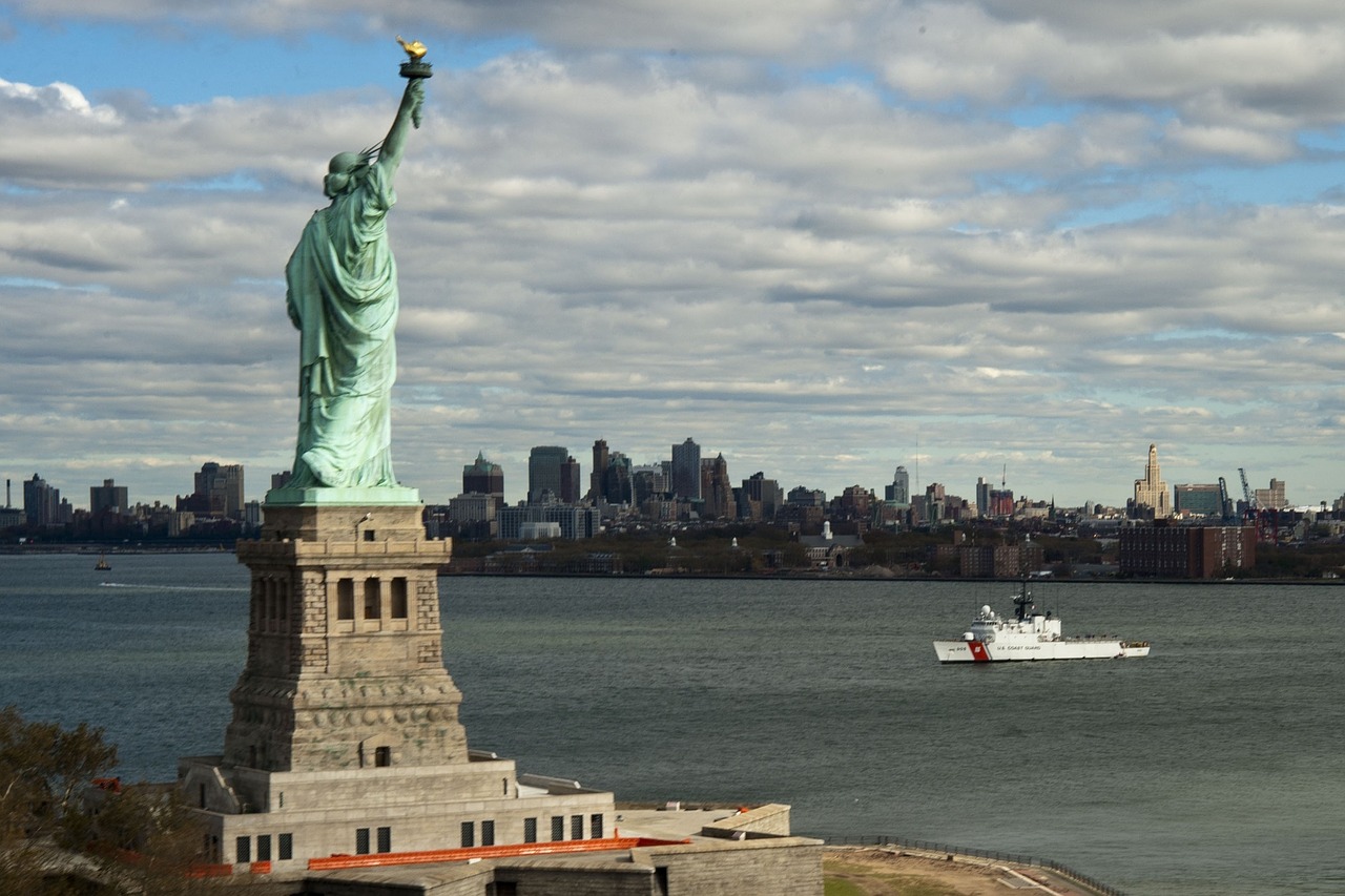 statue of liberty skyline new york city free photo