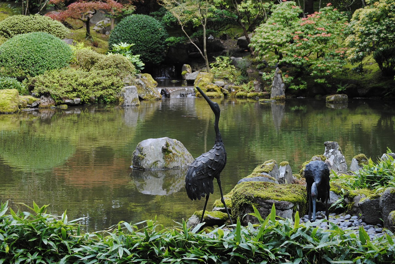 statues japanese garden garden free photo