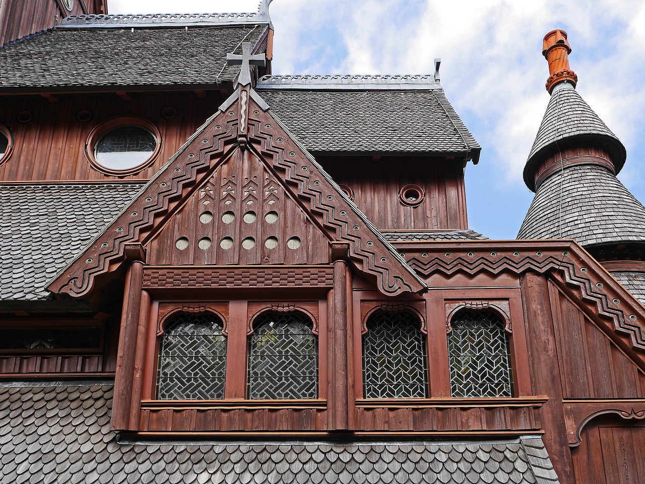 stave church roof landscape close up free photo