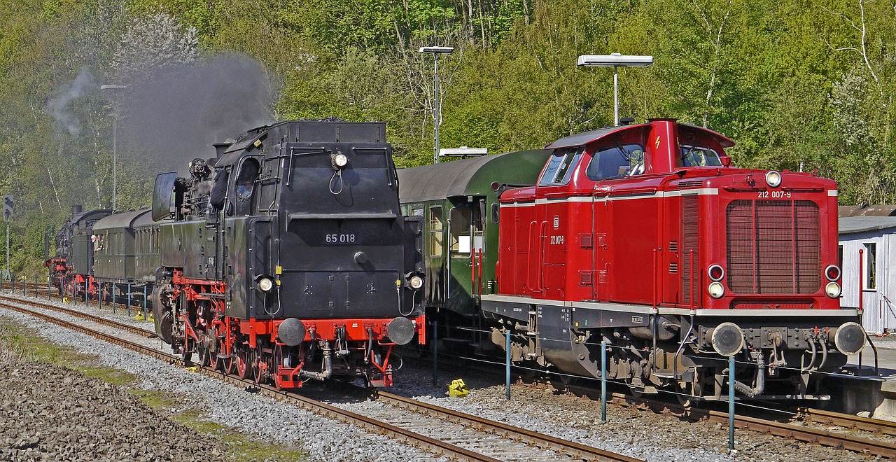 steam locomotive diesel locomotive railway museum free photo
