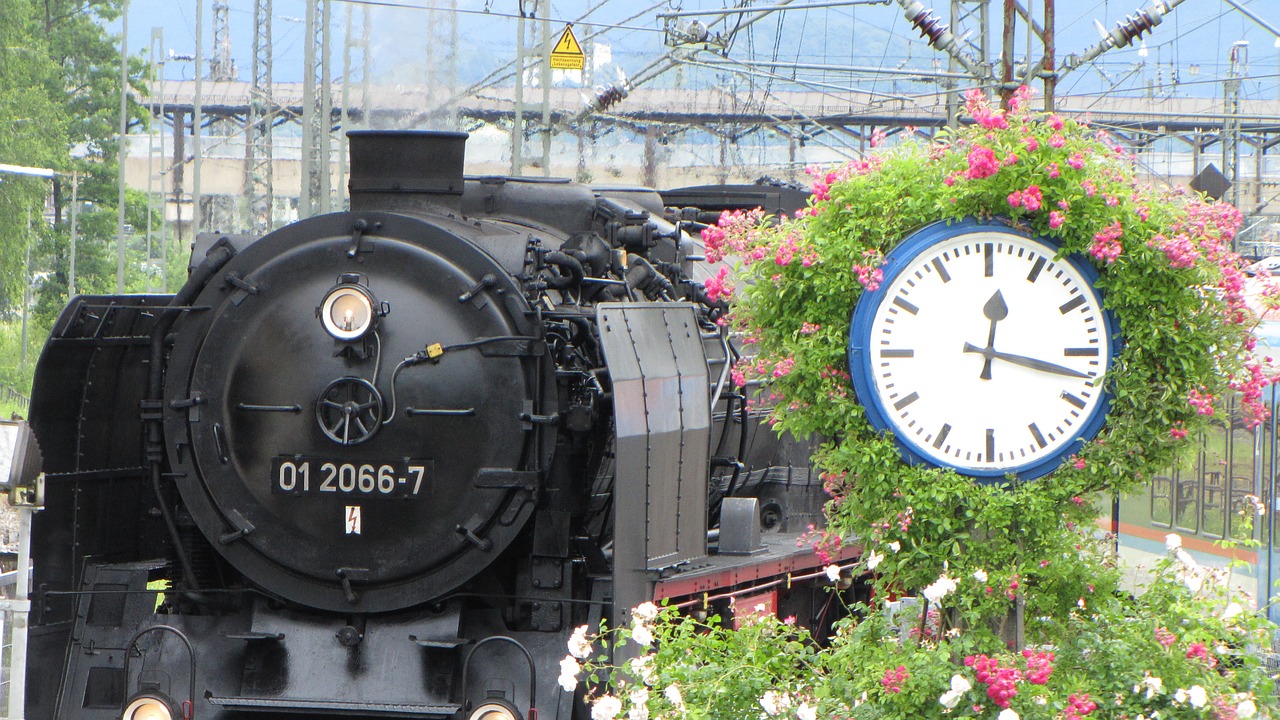 steam locomotive clock railway free photo