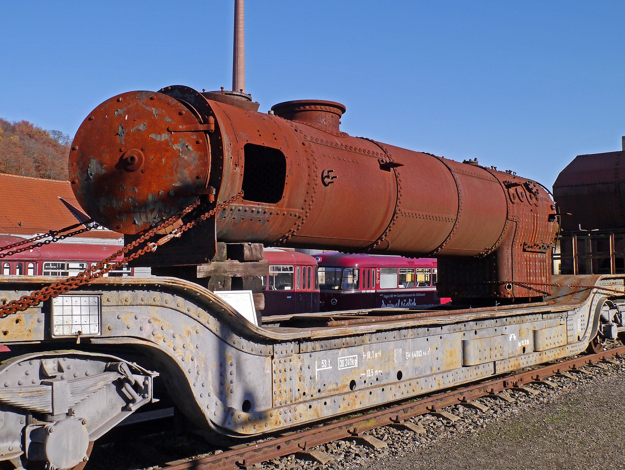 steam locomotive boiler railway museum low-bed trailer free photo