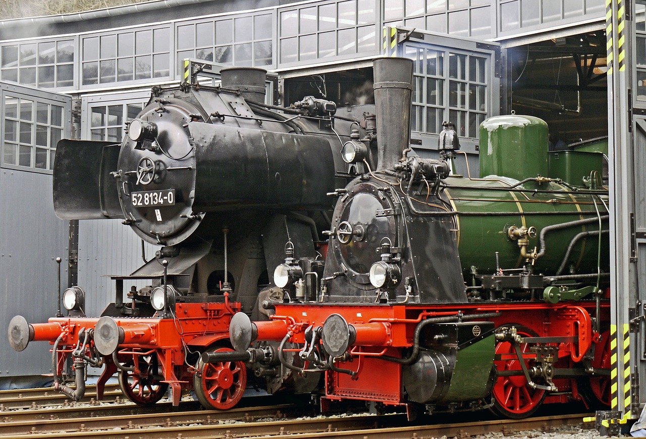 steam locomotives locomotive shed ready for use free photo