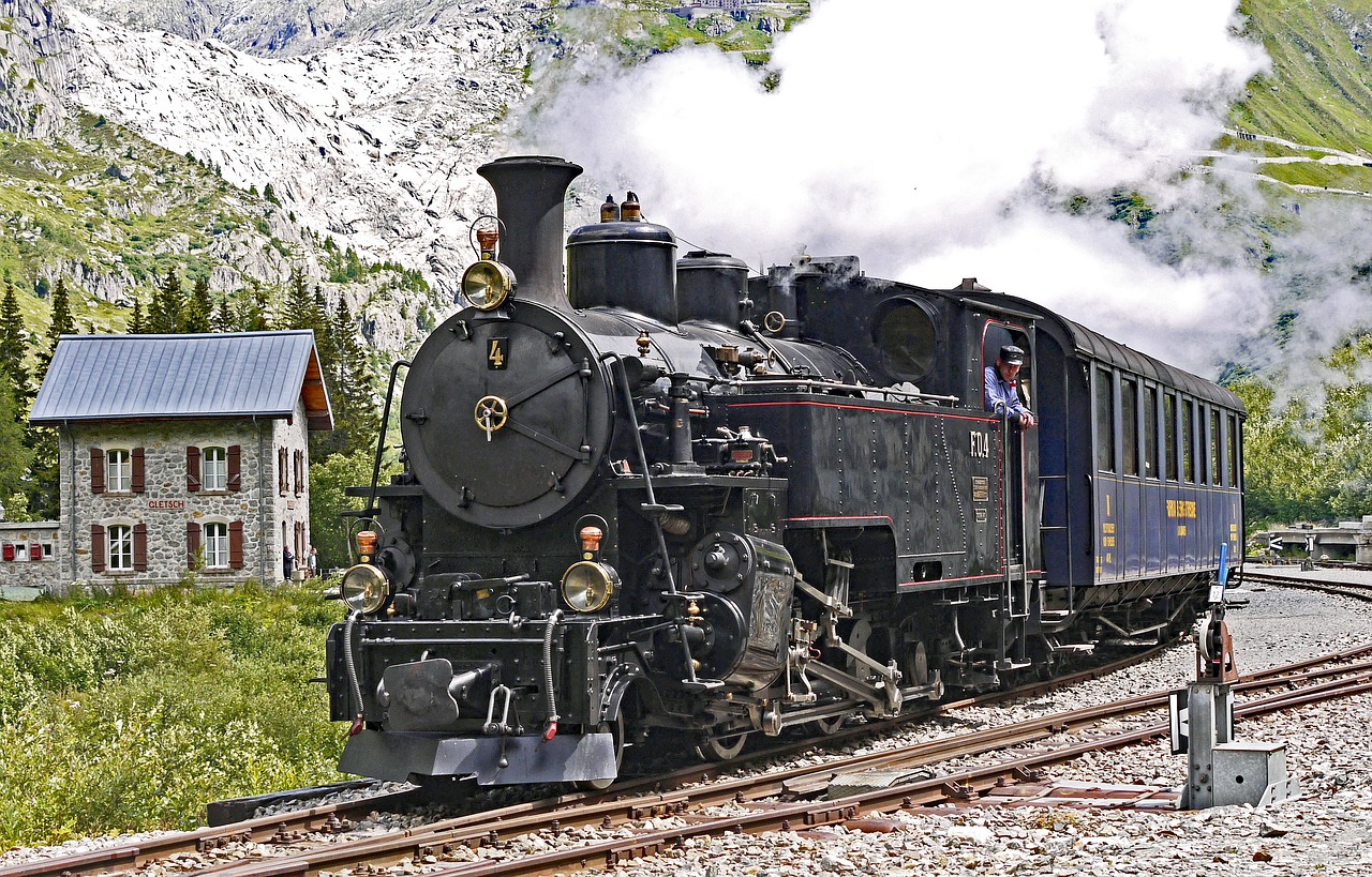 steam railway furka-bergstrecke locomotive 4 exit at gletsch free photo