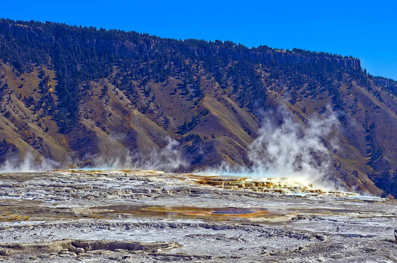 steaming terraces  hot  spring free photo
