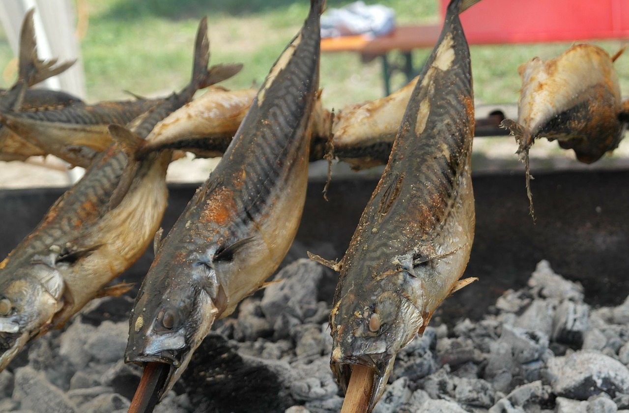 steckerlfisch mackerel grill free photo